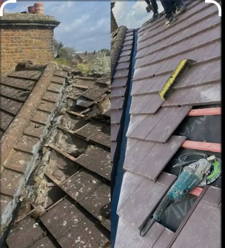 Roof valley repair before and after by Harris & Son