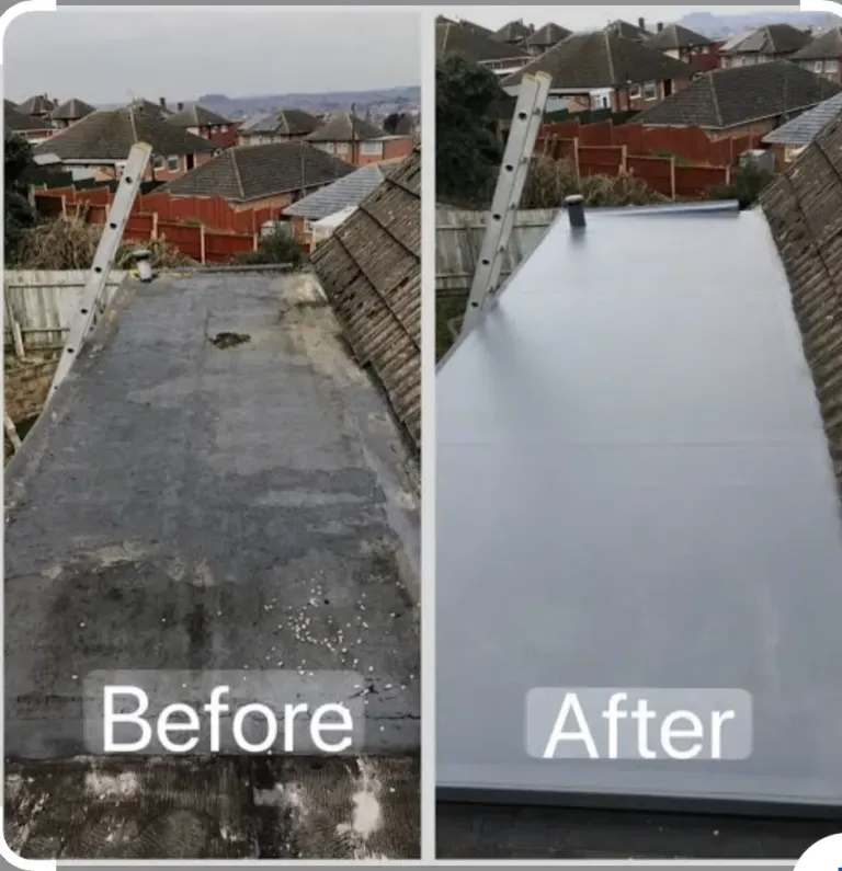 Flat roof replacement before and after by Harris & Son